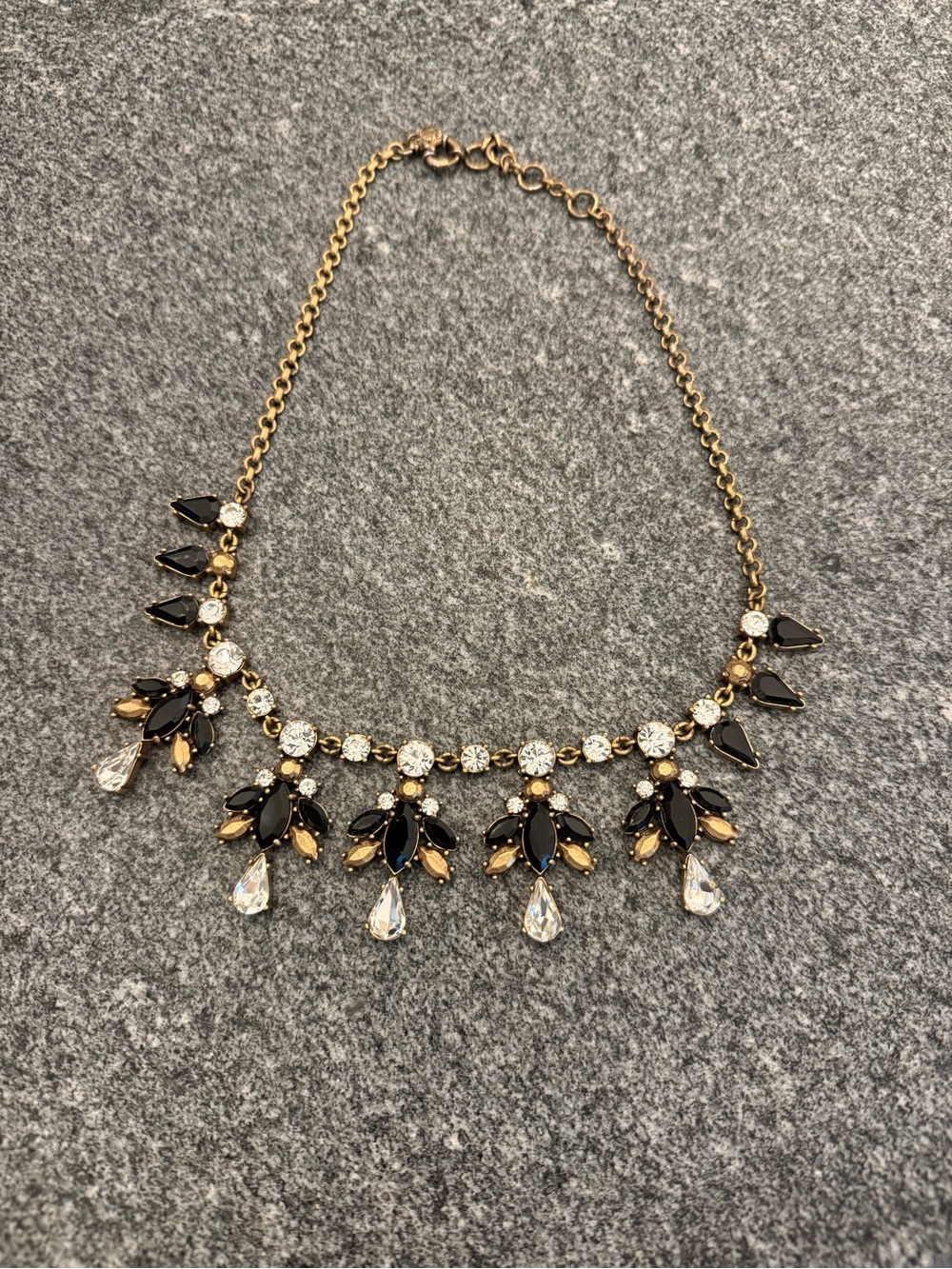 J. Crew Gold-Tone Necklace with Black and Clear Stones